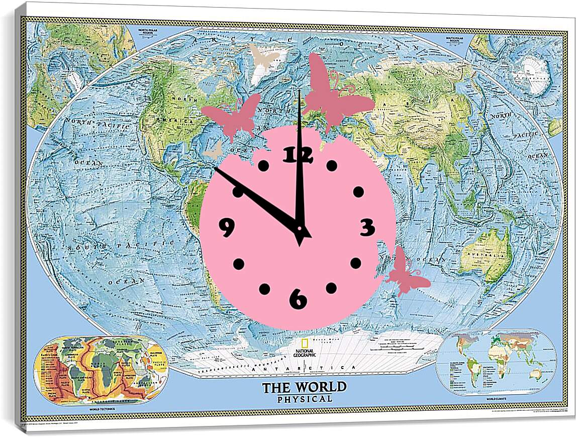 Часы картина - Физическая карта мира