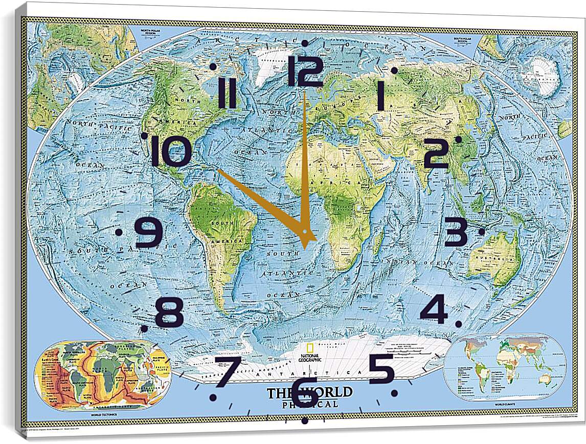 Часы картина - Физическая карта мира