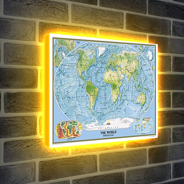 Лайтбокс световая панель - Физическая карта мира