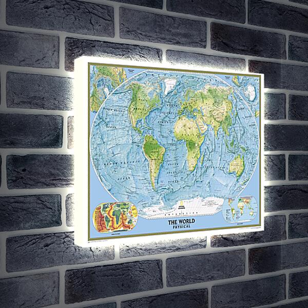 Лайтбокс световая панель - Физическая карта мира