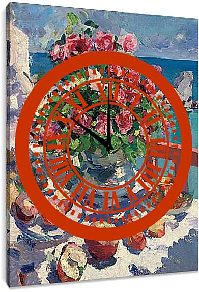 Часы картина - Розы и яблоки. Коровин Константин