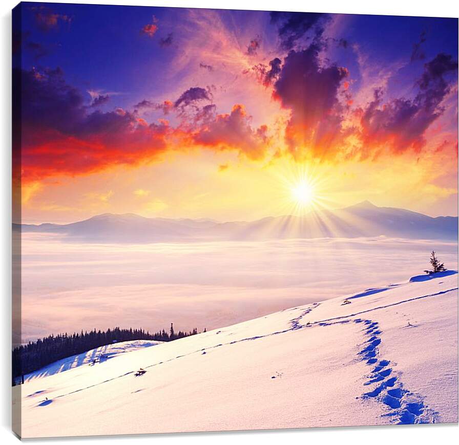Постер и плакат - Багровый закат над снежной пустыней