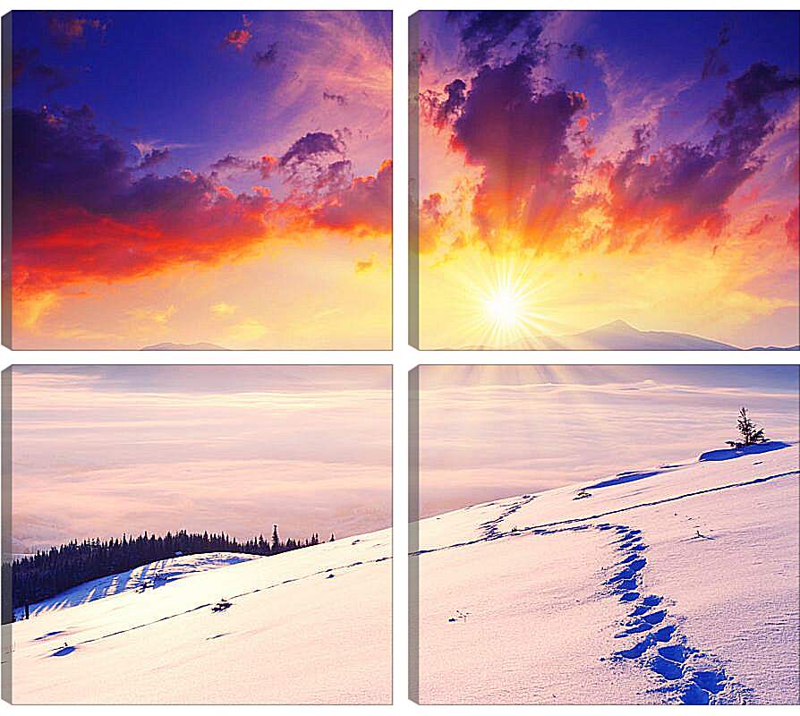 Модульная картина - Багровый закат над снежной пустыней