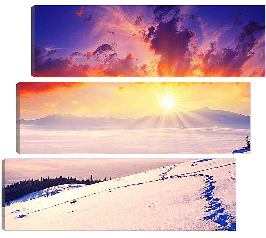 Модульная картина - Багровый закат над снежной пустыней