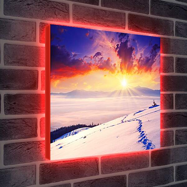 Лайтбокс световая панель - Багровый закат над снежной пустыней