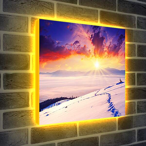 Лайтбокс световая панель - Багровый закат над снежной пустыней