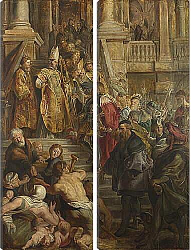 Модульная картина - Saint Bavo is received by Saints Amand and Floribert. Питер Пауль Рубенс