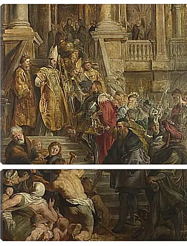 Модульная картина - Saint Bavo is received by Saints Amand and Floribert. Питер Пауль Рубенс