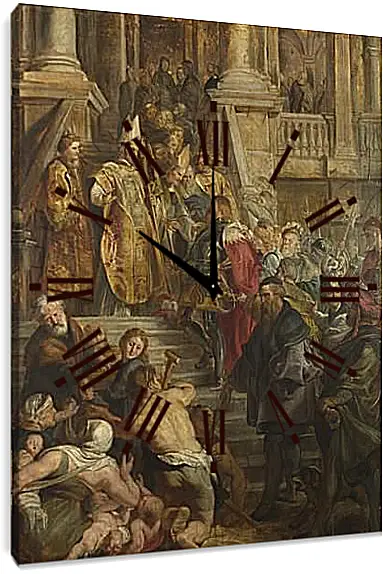 Часы картина - Saint Bavo is received by Saints Amand and Floribert. Питер Пауль Рубенс