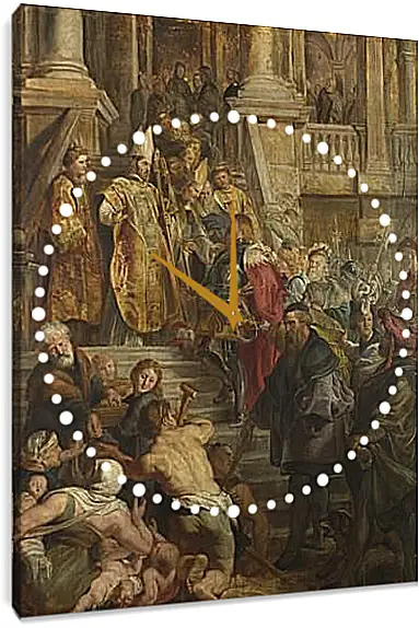 Часы картина - Saint Bavo is received by Saints Amand and Floribert. Питер Пауль Рубенс