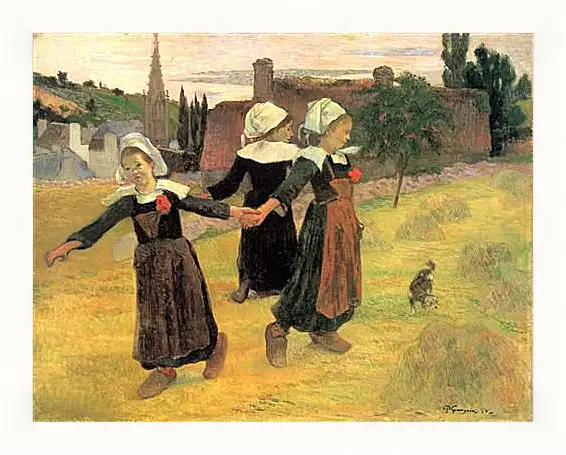 Картина в раме - Breton Girls Dancing, Pont-Aven. Поль Гоген