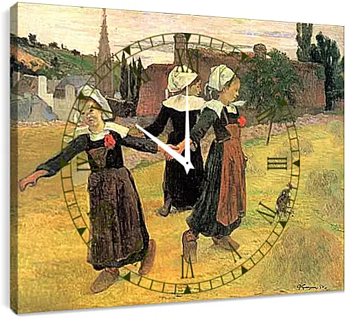 Часы картина - Breton Girls Dancing, Pont-Aven. Поль Гоген