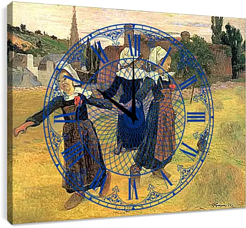 Часы картина - Breton Girls Dancing, Pont-Aven. Поль Гоген