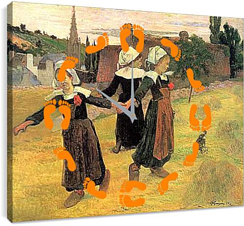 Часы картина - Breton Girls Dancing, Pont-Aven. Поль Гоген