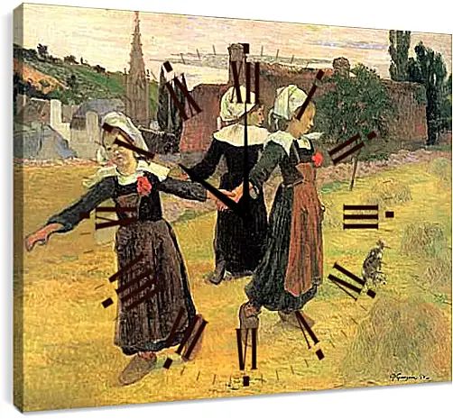 Часы картина - Breton Girls Dancing, Pont-Aven. Поль Гоген