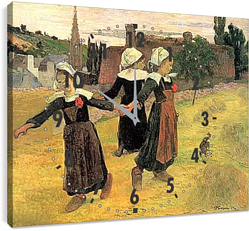 Часы картина - Breton Girls Dancing, Pont-Aven. Поль Гоген