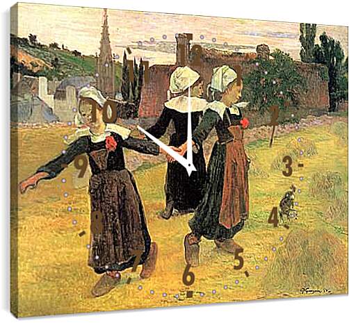 Часы картина - Breton Girls Dancing, Pont-Aven. Поль Гоген