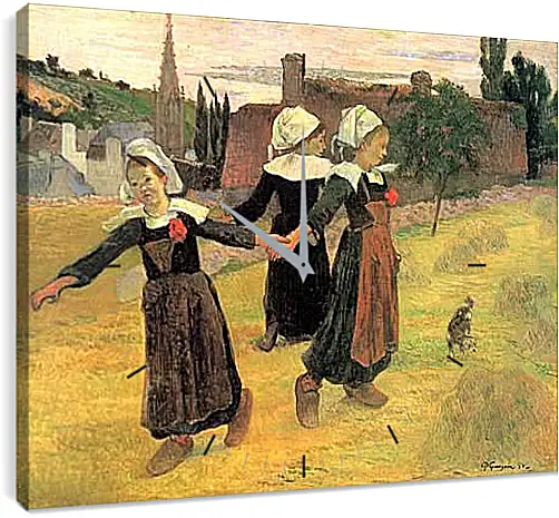 Часы картина - Breton Girls Dancing, Pont-Aven. Поль Гоген