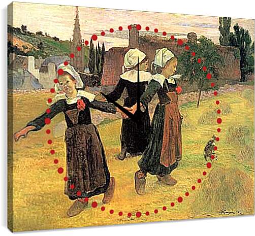Часы картина - Breton Girls Dancing, Pont-Aven. Поль Гоген