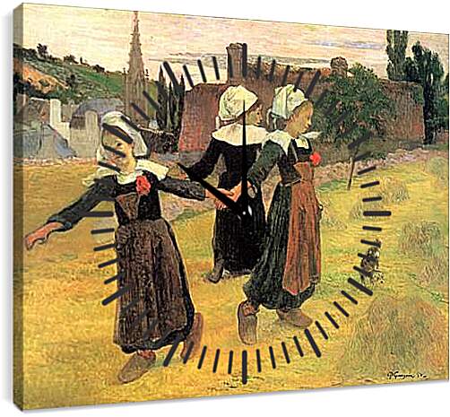Часы картина - Breton Girls Dancing, Pont-Aven. Поль Гоген