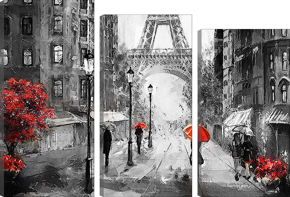 Модульная картина - Девушка и красный зонт