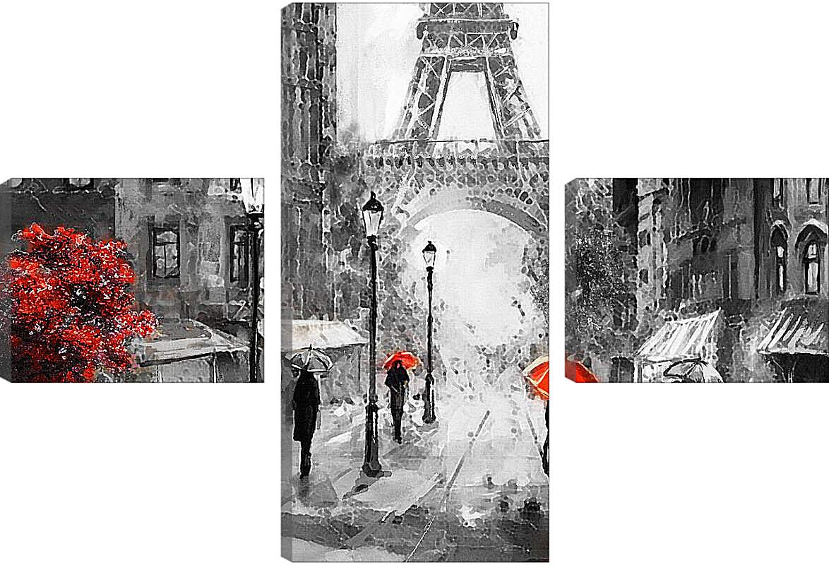 Модульная картина - Девушка и красный зонт