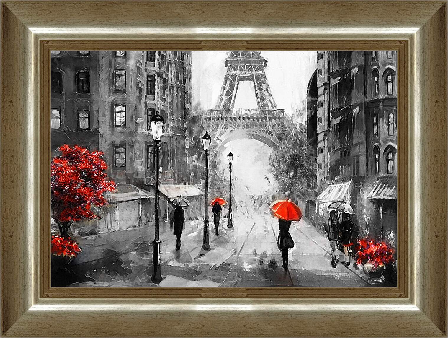 Картина в раме - Девушка и красный зонт