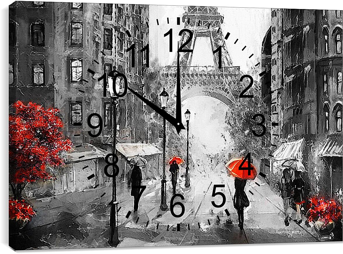 Часы картина - Девушка и красный зонт