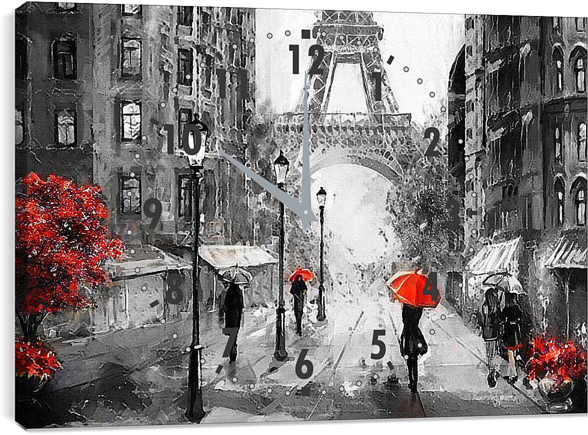 Часы картина - Девушка и красный зонт