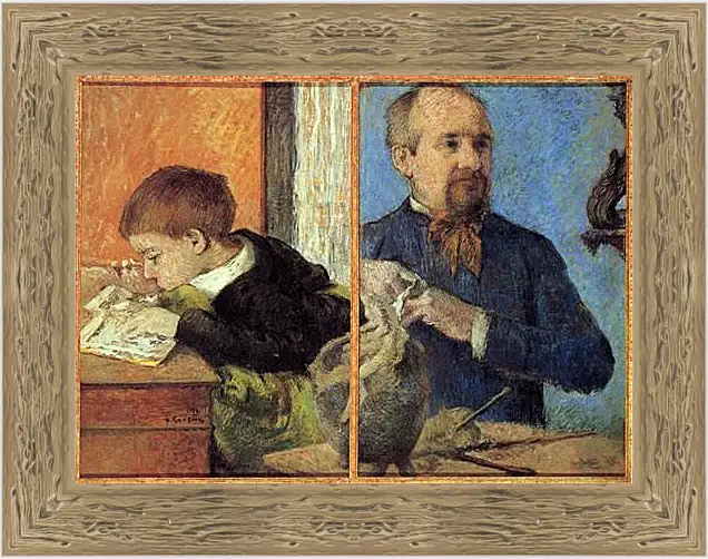 Картина в раме - Le sculpteur Aube et son fils. Поль Гоген