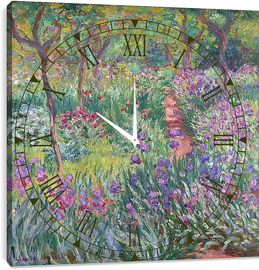 Часы картина - ирисовый сад в Дживерне. Клод Моне