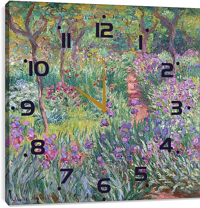 Часы картина - ирисовый сад в Дживерне. Клод Моне