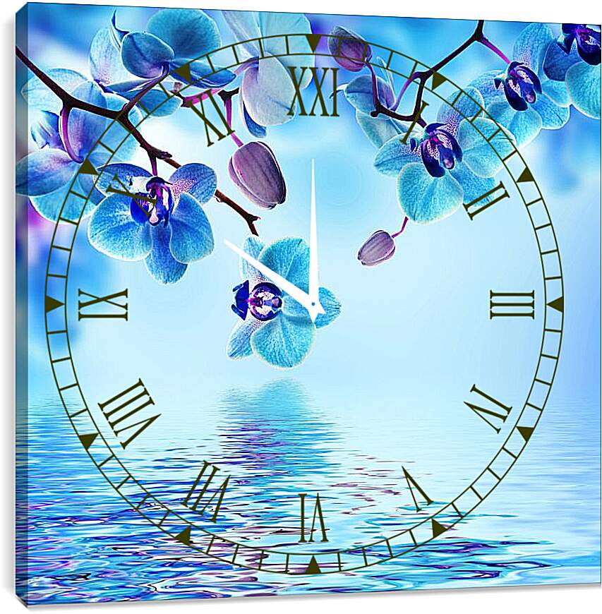 Часы картина - Голубая орхидея над водой