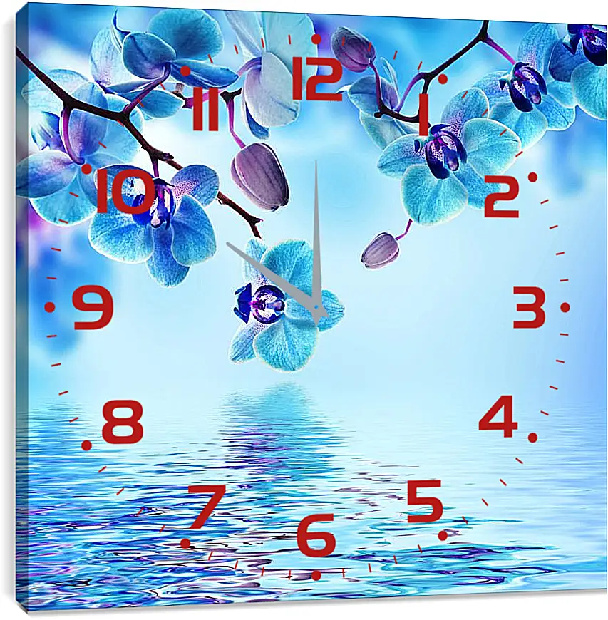 Часы картина - Голубая орхидея над водой