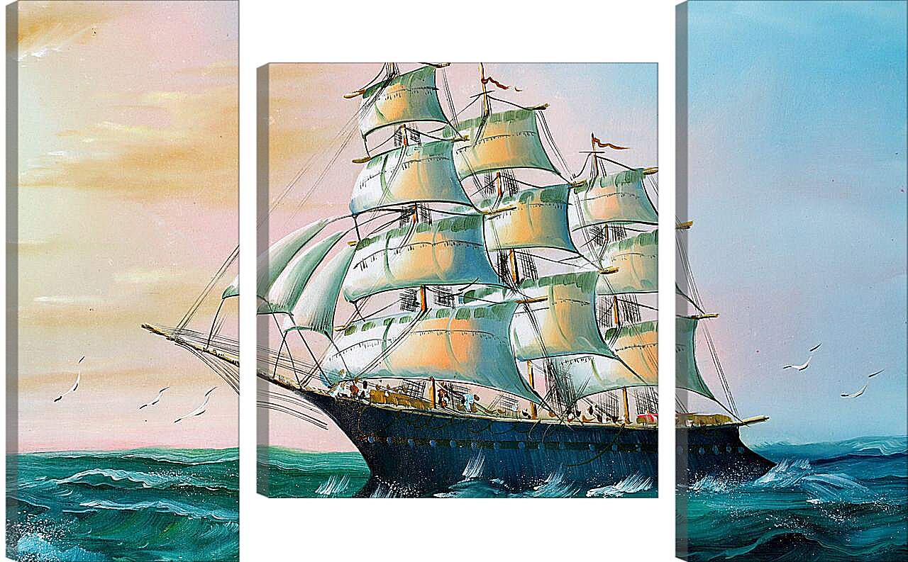 Модульная картина - Парусный корабль в море