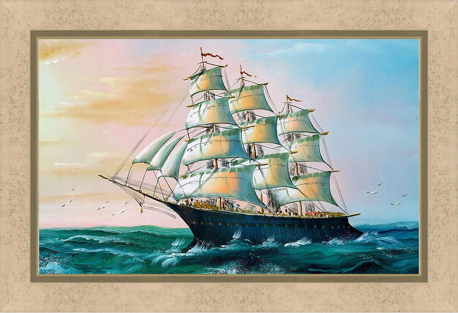 Картина в раме - Парусный корабль в море
