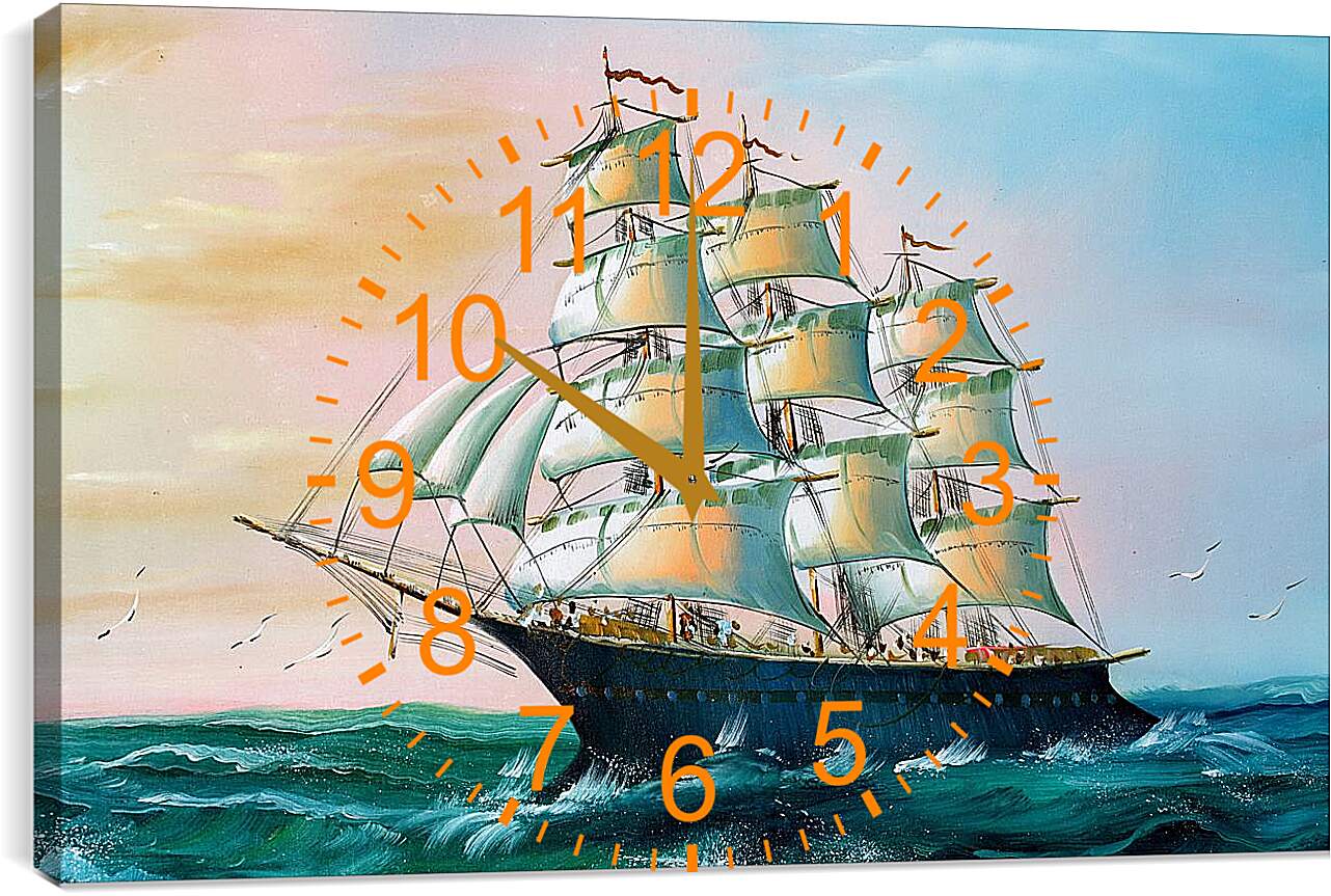Часы картина - Парусный корабль в море