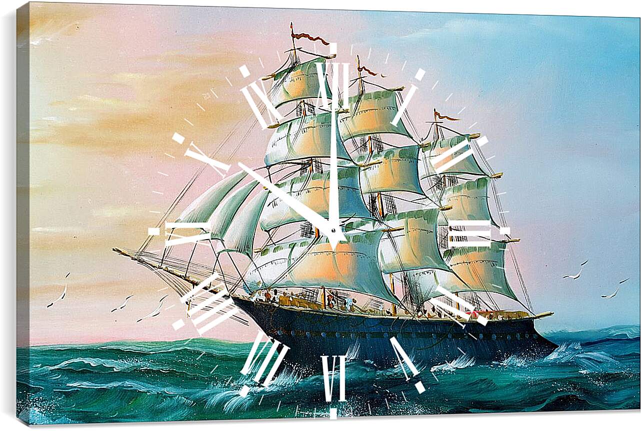 Часы картина - Парусный корабль в море