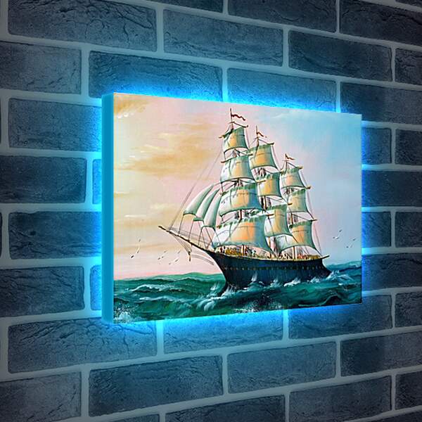 Лайтбокс световая панель - Парусный корабль в море