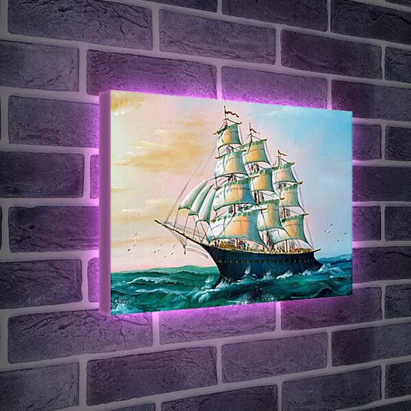 Лайтбокс световая панель - Парусный корабль в море