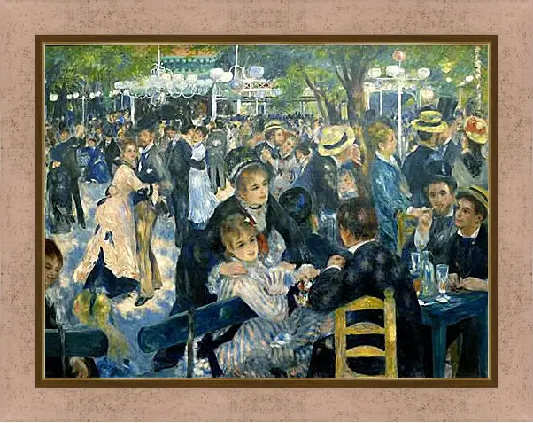 Картина в раме - Dance at the Moulin de la Galette. Пьер Огюст Ренуар