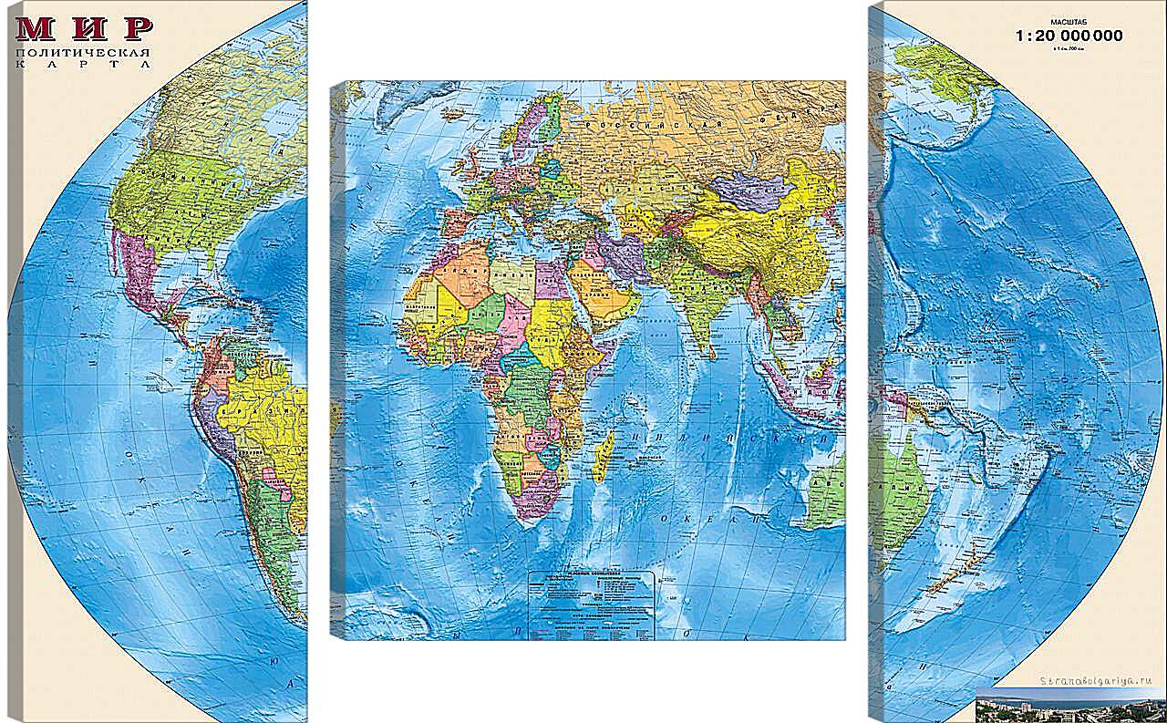 Модульная картина - Карта мира политическая
