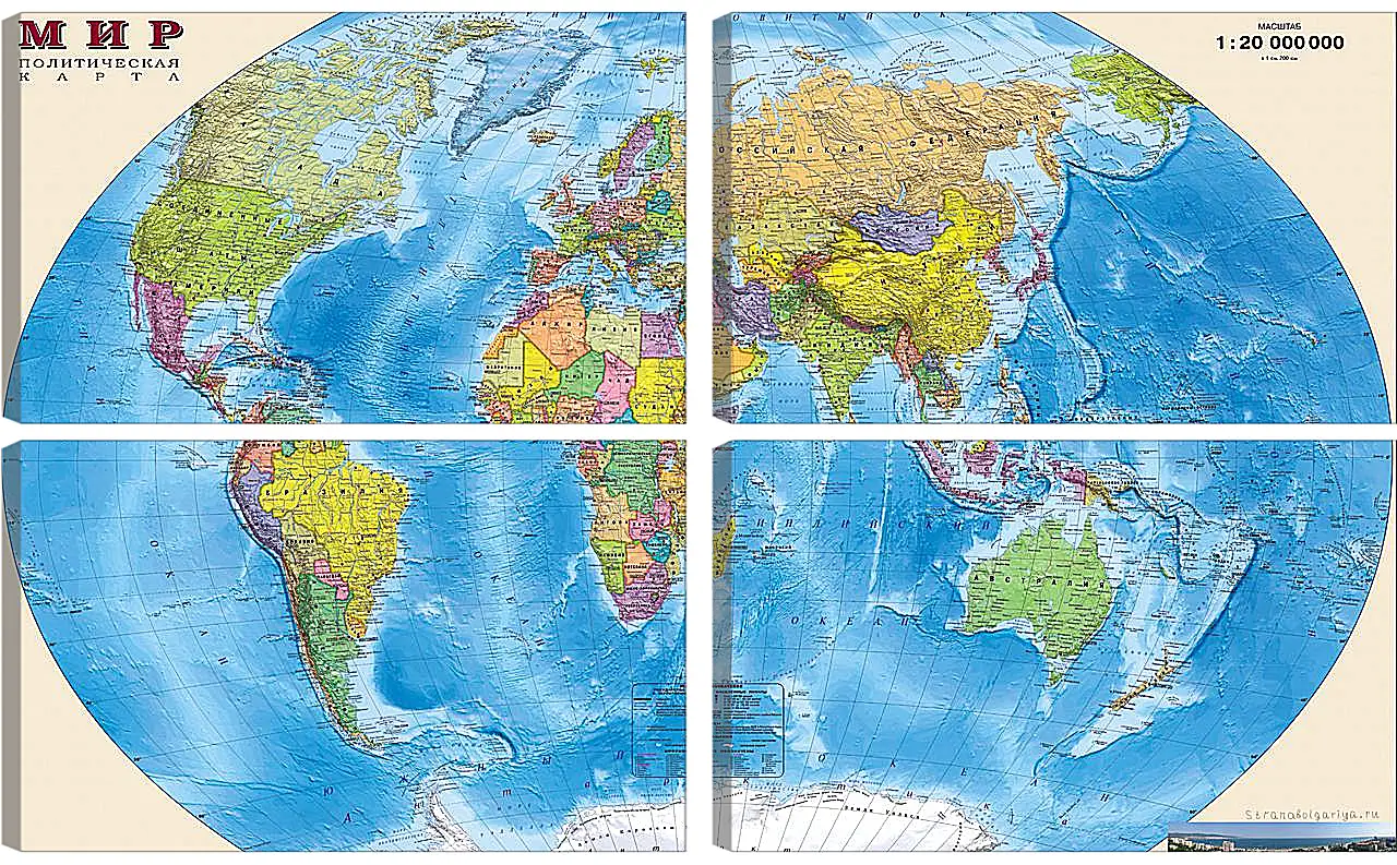 Модульная картина - Карта мира политическая
