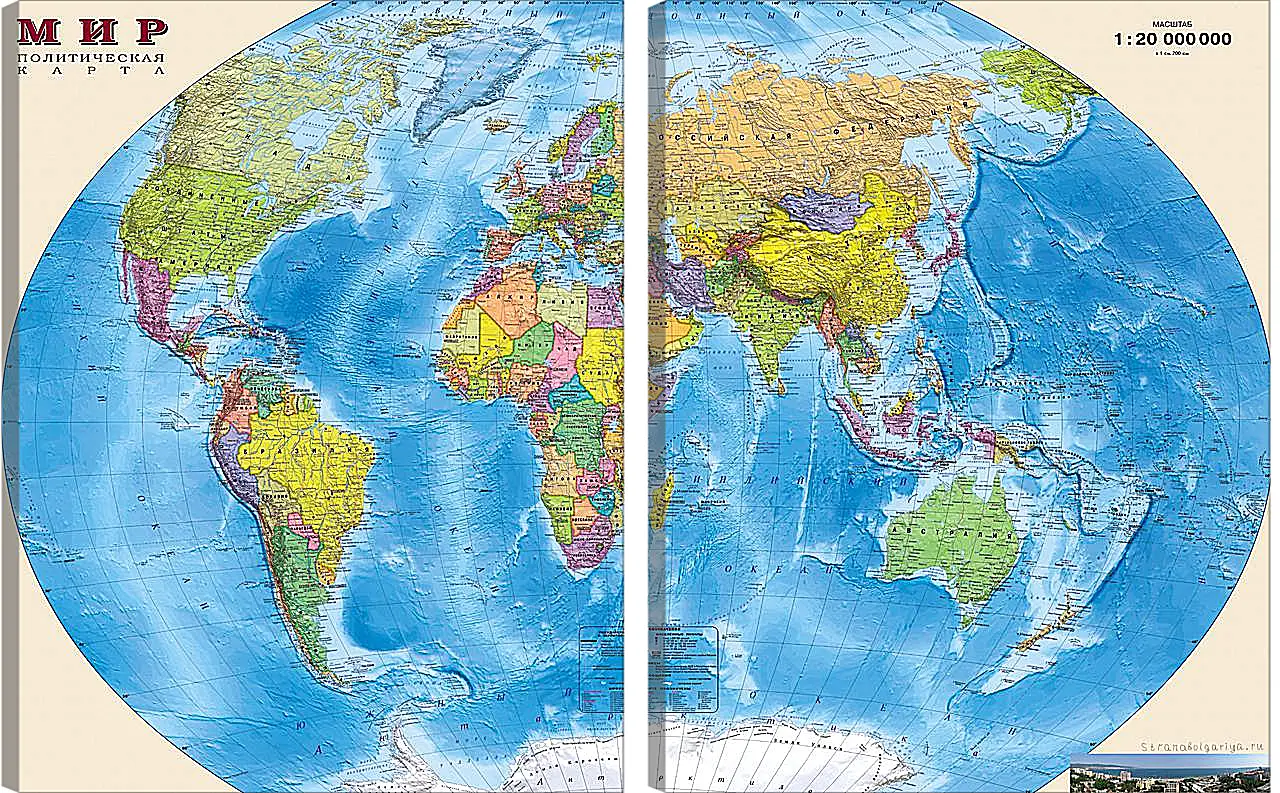 Модульная картина - Карта мира политическая