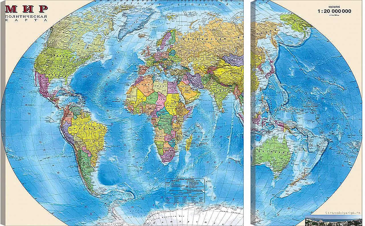 Модульная картина - Карта мира политическая