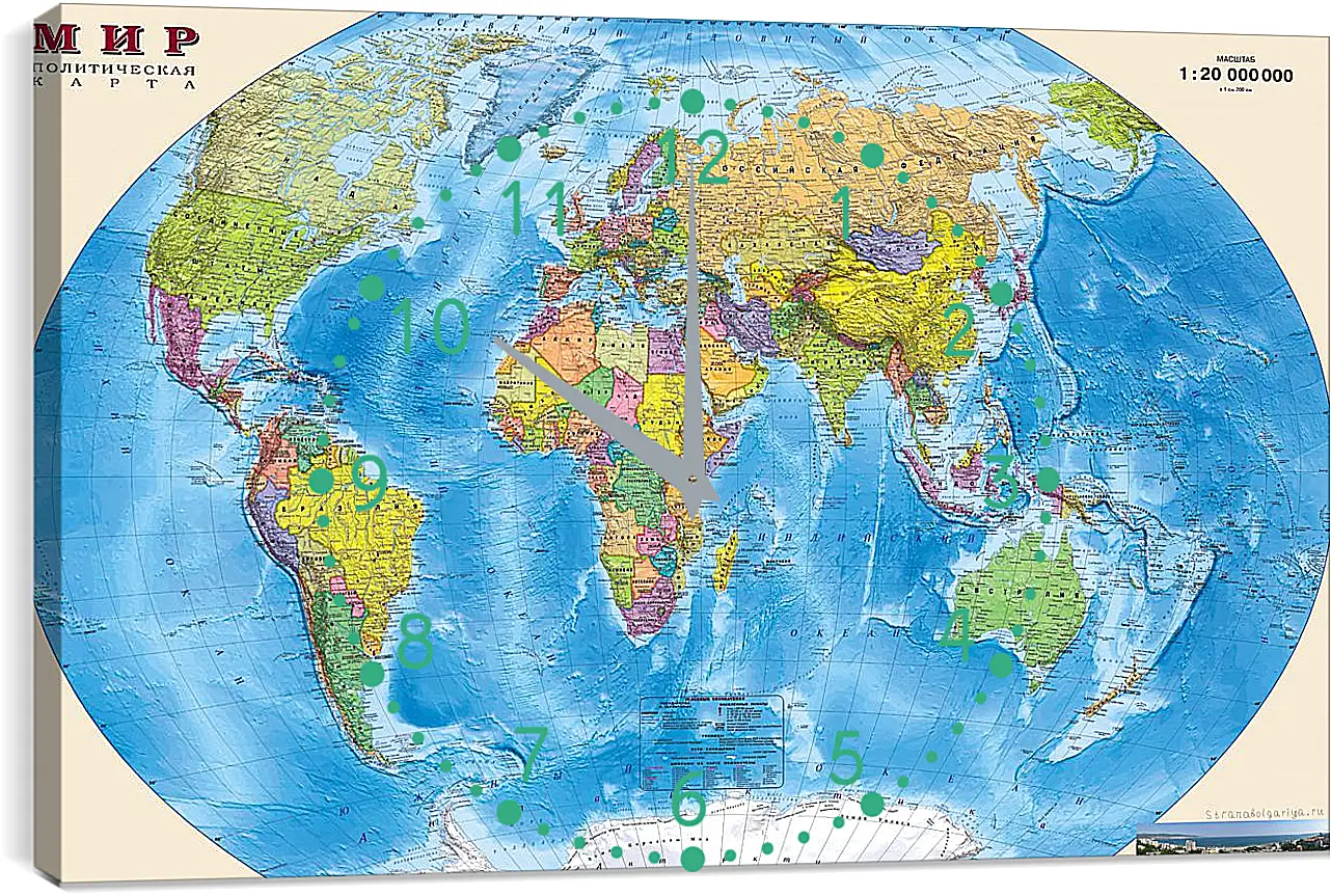 Часы картина - Карта мира политическая