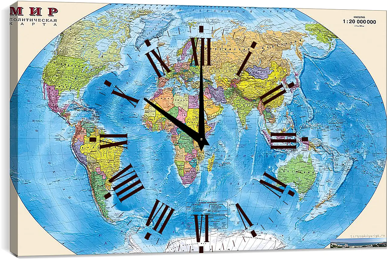 Часы картина - Карта мира политическая