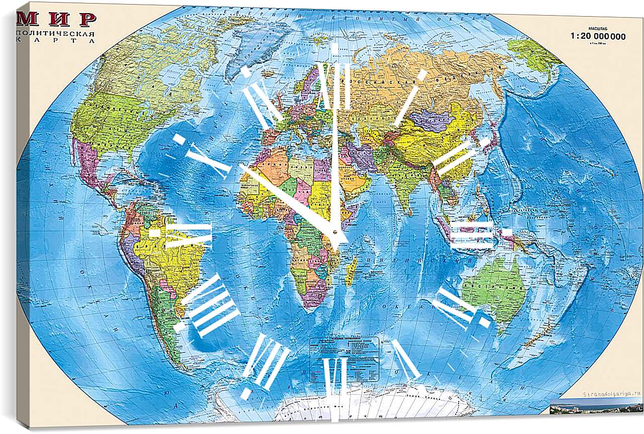 Часы картина - Карта мира политическая