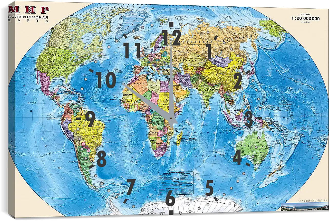 Часы картина - Карта мира политическая