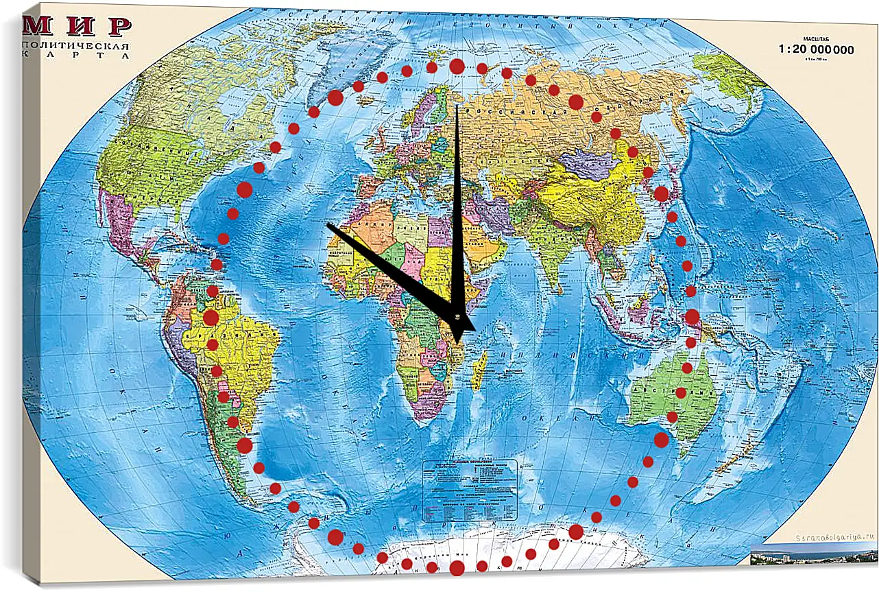Часы картина - Карта мира политическая
